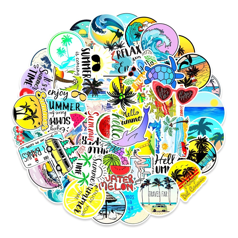 50 Pcs Stickers Summer Vacation Beach Tree Luggage Skateboard Car Phone Vinyl