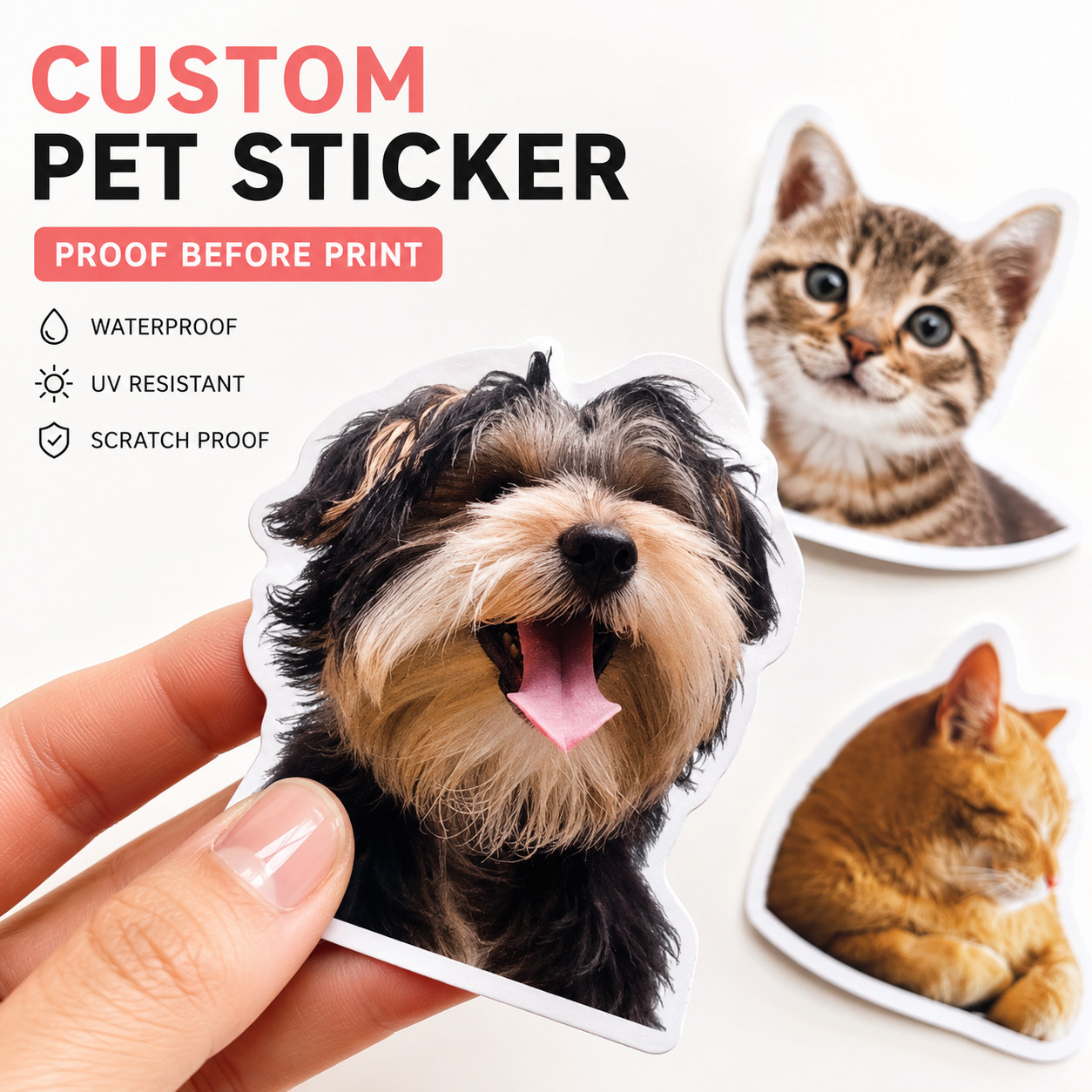Custom Pet Photo Sticker Dog Cat Decal Waterproof Vinyl Proof Before Print