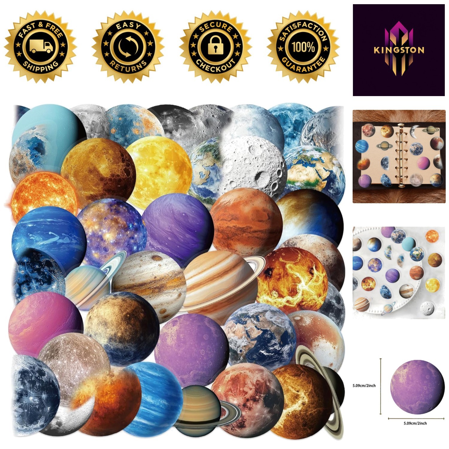50PCS Transparent PET Planet Stickers – Creative Kawaii Decals for All Ages
