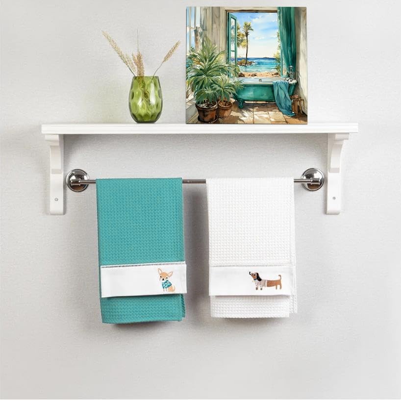 LAIART Bathroom Canvas Print Wall Art Decor Teal Bathtub 12"L x 12"W, Green