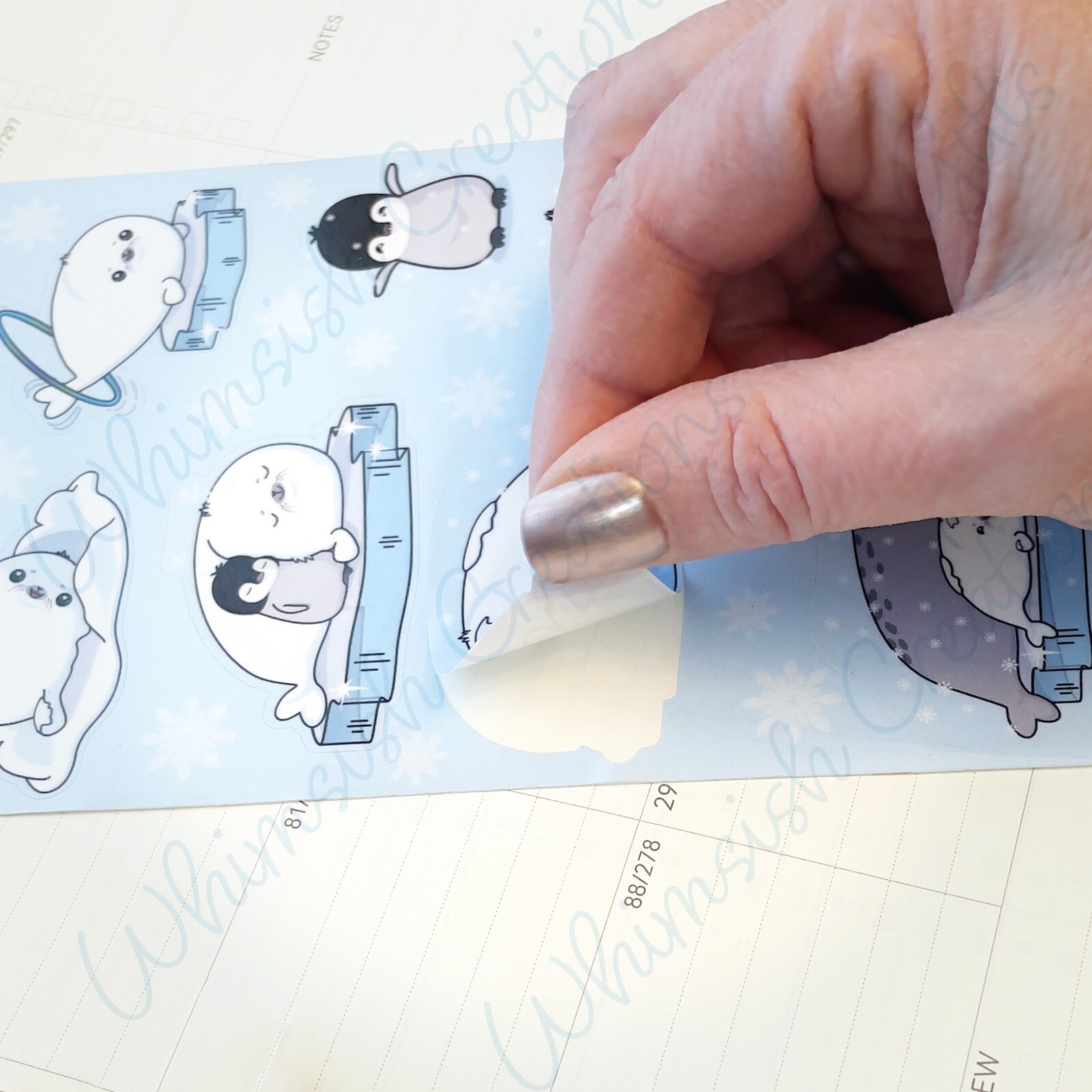 Sticker Sheet—Snow Buddies01: Harp Seals & Penguins, Vinyl, Laminated Stickers