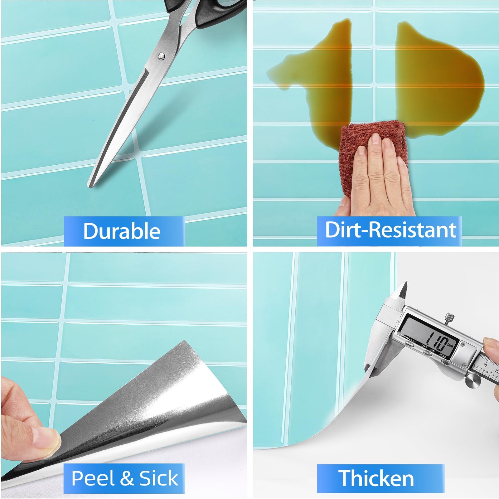 34 Sheets Kitchen Backsplash Tiles Peel and Stick Teal Stick on Tile Green Bl…