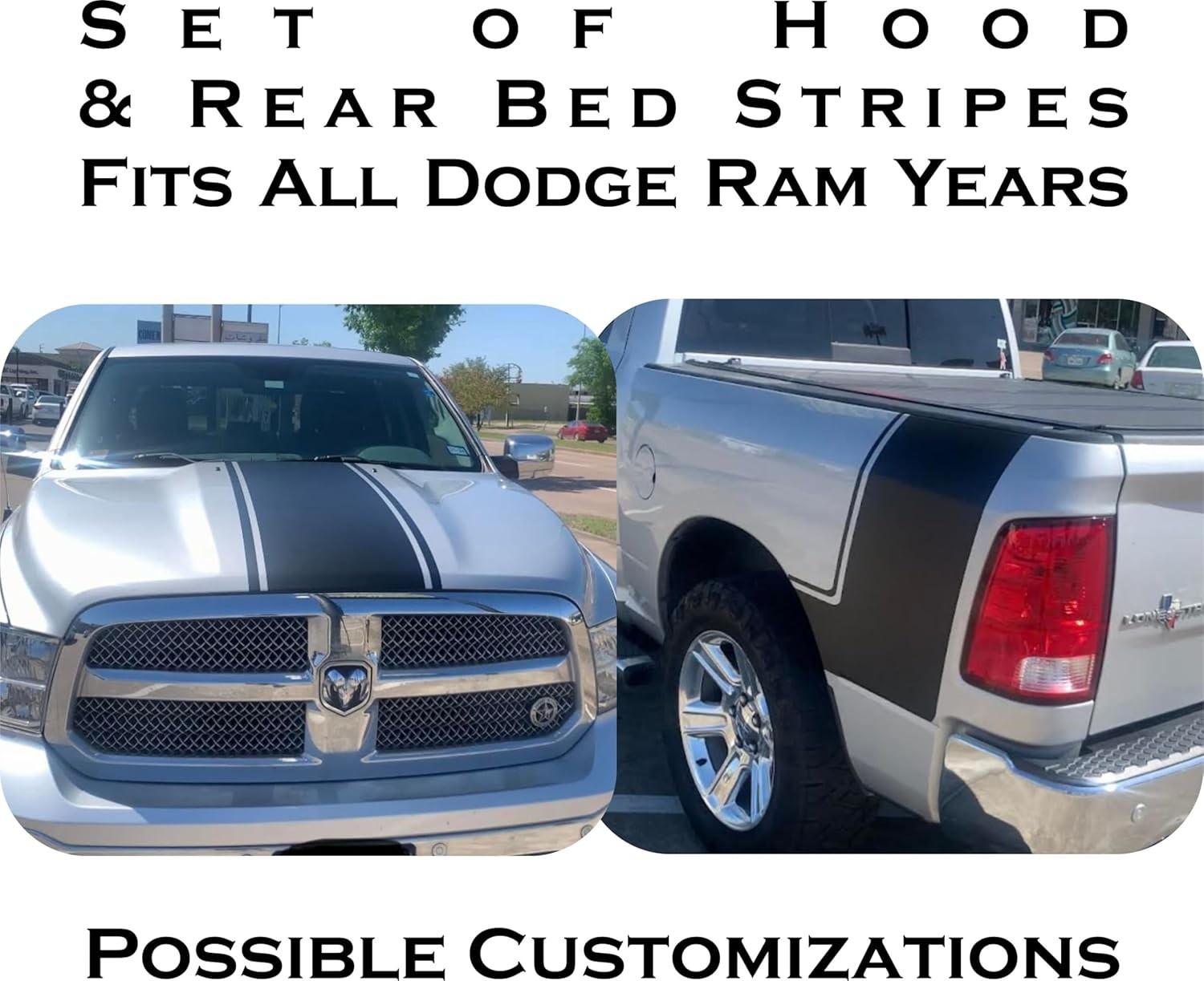 Fits Ram 1500 Rear Side Bed Decals & Hood Stripe Stripes 5.7 Vinyl Graphics Rall