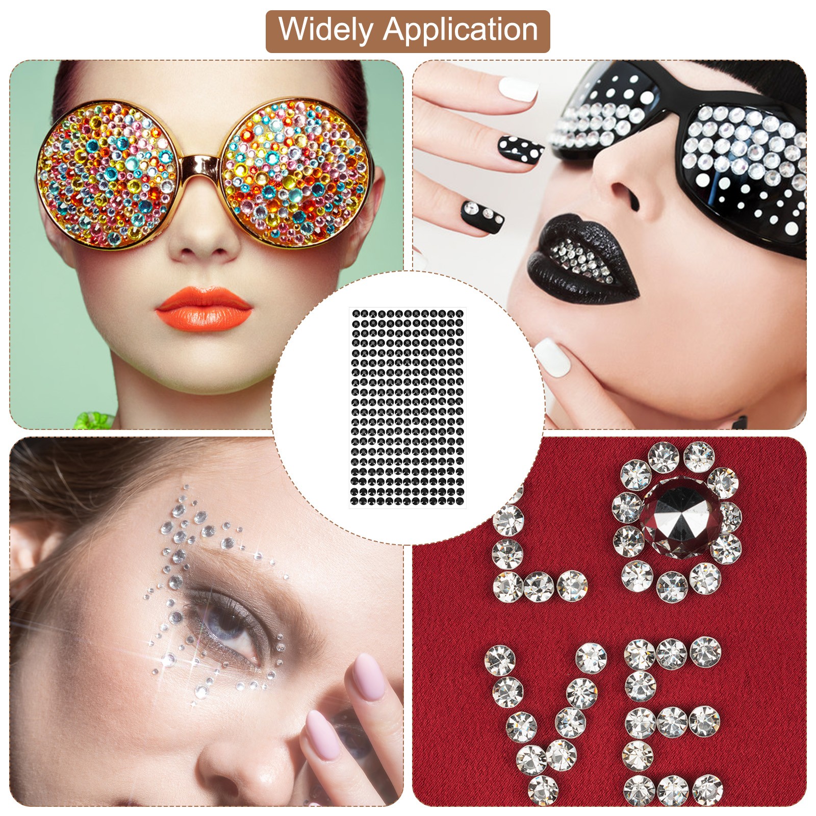 1394Pcs 4mm/6mm Self-Adhesive Rhinestone Stickers for Craft (4 Sheet Black)