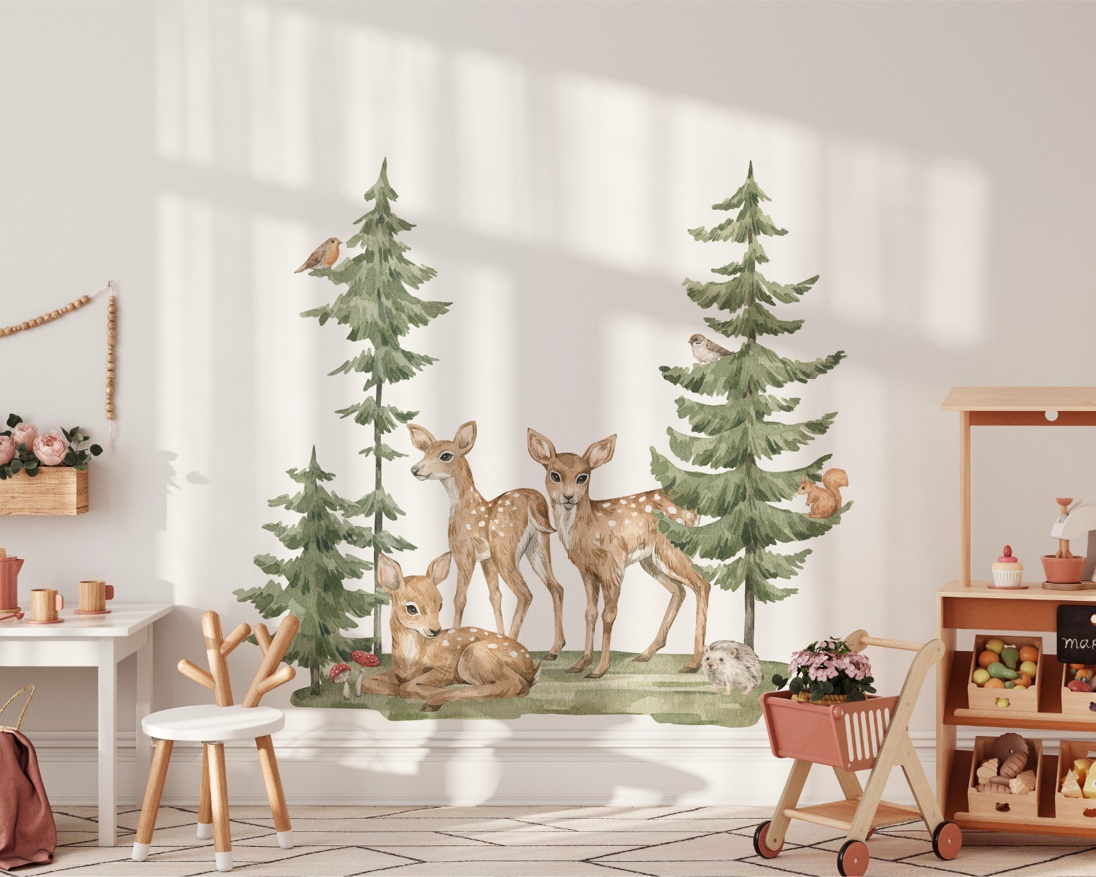 Woodland Forest Deer Wall Decal Set | Peel & Stick Fabric Nursery Wall Sticker