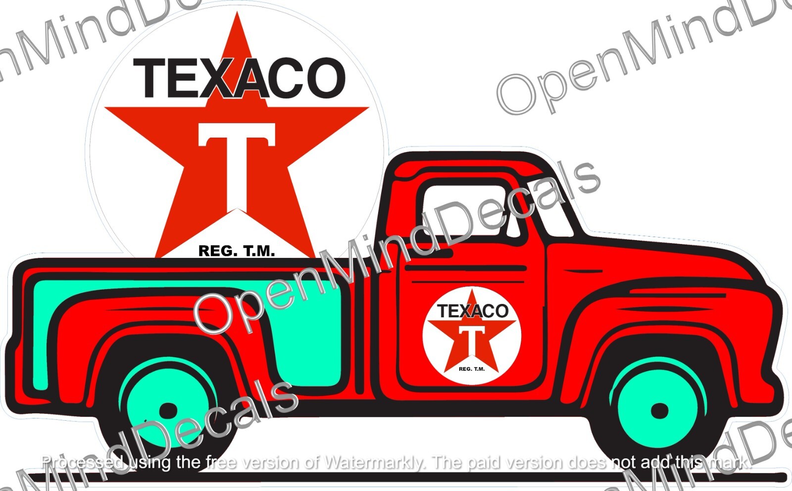 Texaco Gasoline Retro Pick Up Color Vinyl Sticker Waterproof