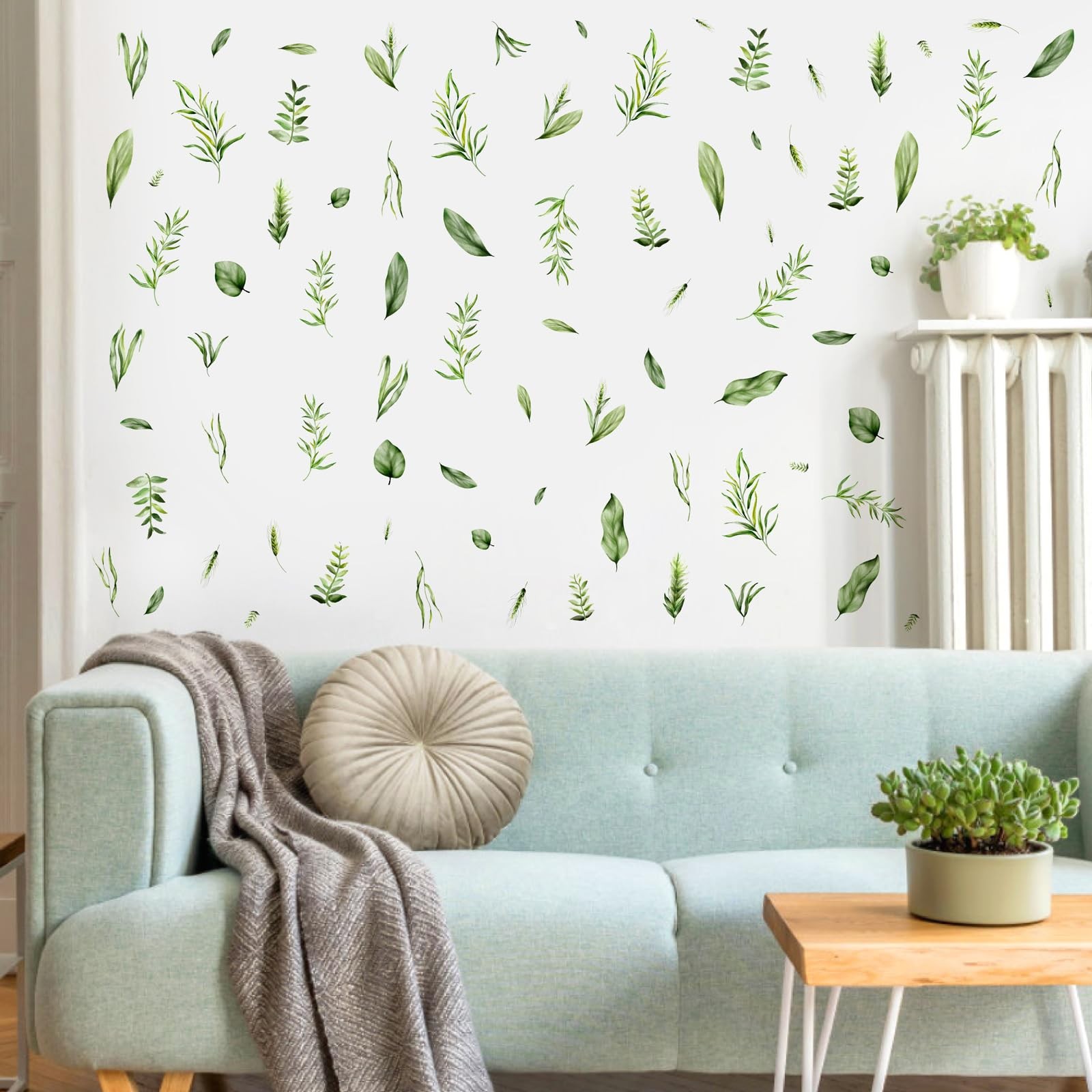 Green Leaf Wall Stickers Plant Leaf Wall Decals Peel and Stick Botanical Smal…