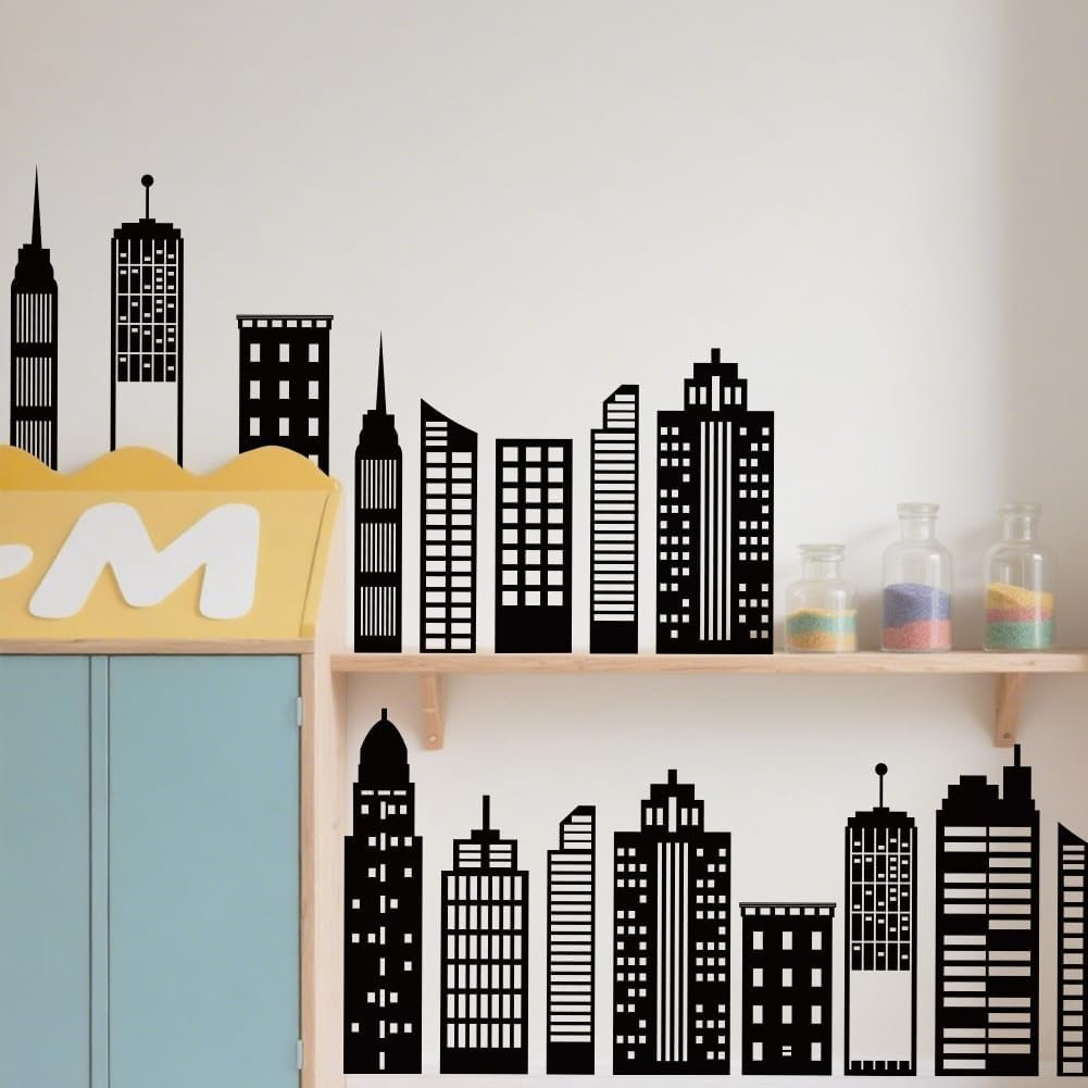 Cityscape Wall Stickers Buildings Silhouettes PVC Decals 38.6X14In