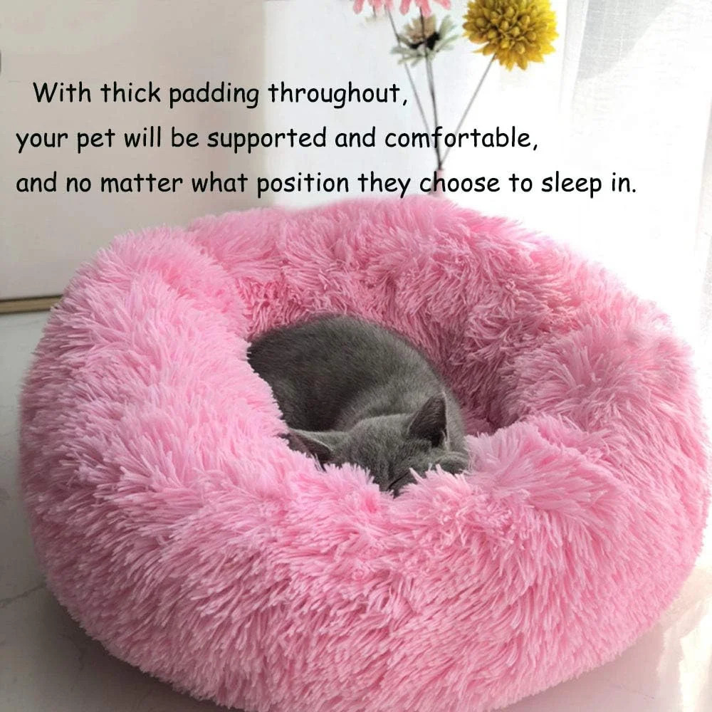 Modern Soft Plush Round Pet Bed for Cats or Small Dogs, Mini Medium Sized Dog Ca