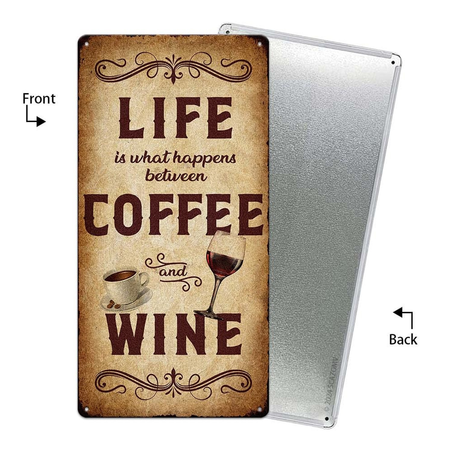 Life Is What Happens Between Coffee And Wine Metal Sign Home Decor Retro Rust…
