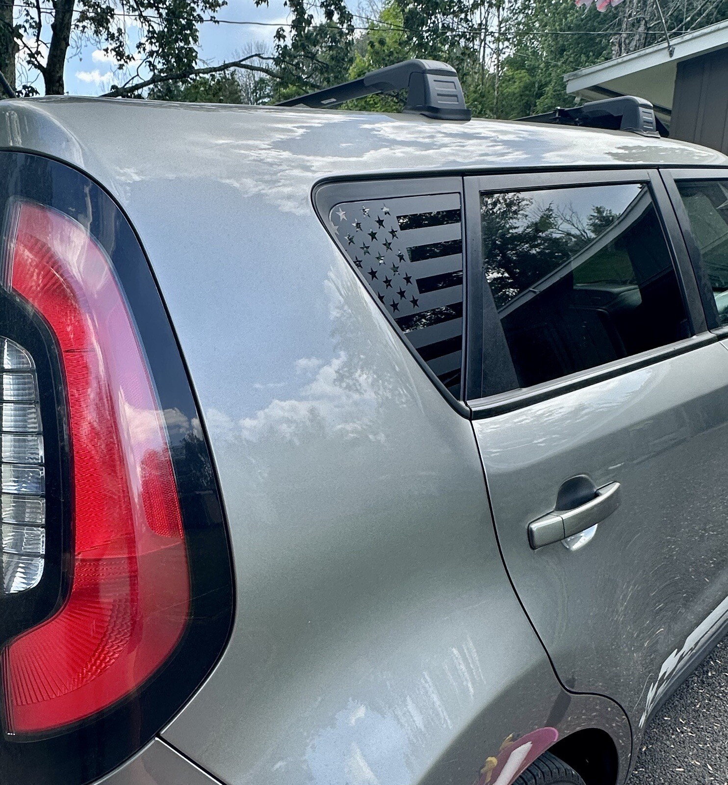 Pair of American flag quarter panel window decals Fit any 2014-2019 Kia Soul