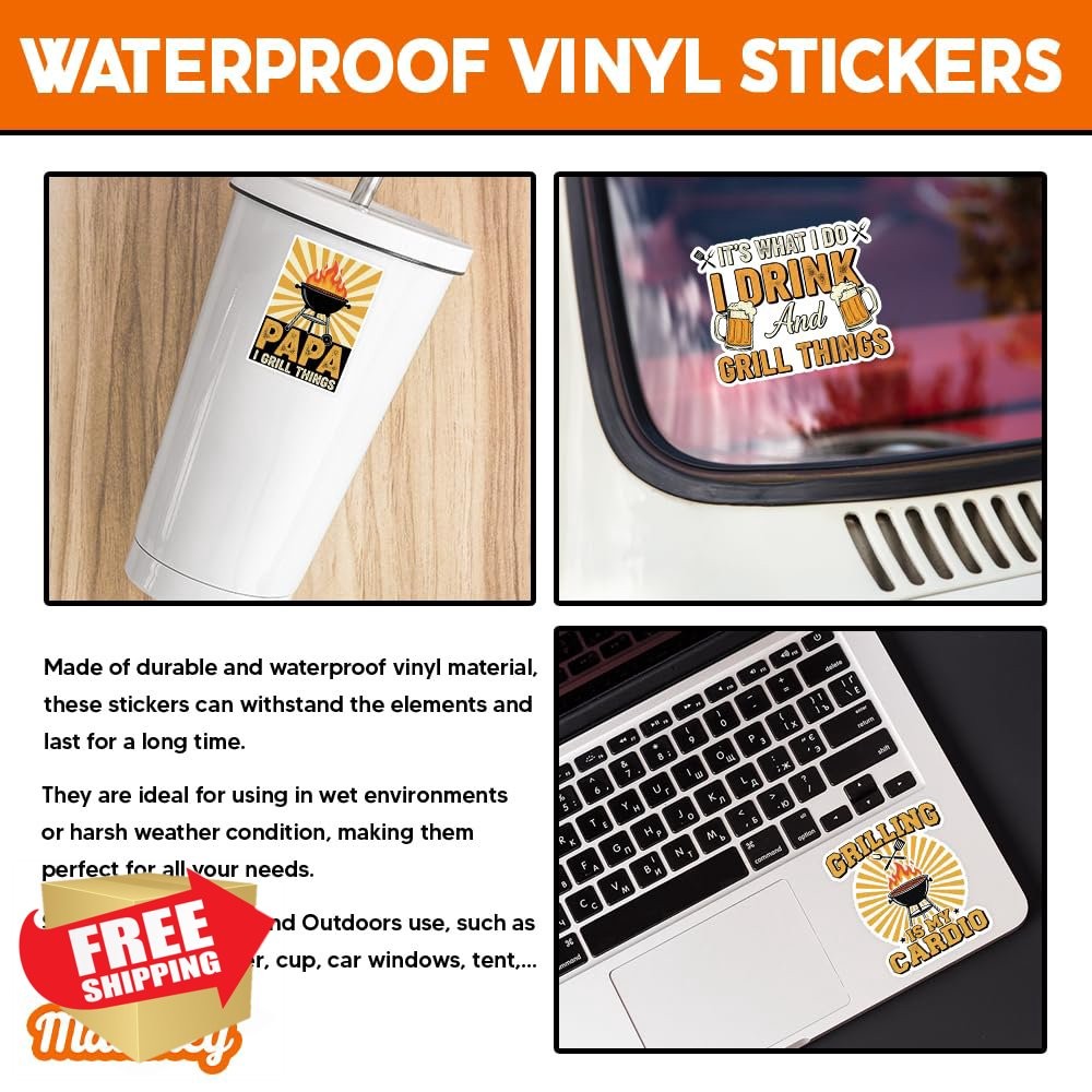 MAIANEY 10pk 3in BBQ Grilling Stickers, Pitmaster Smoker Vinyl Decals