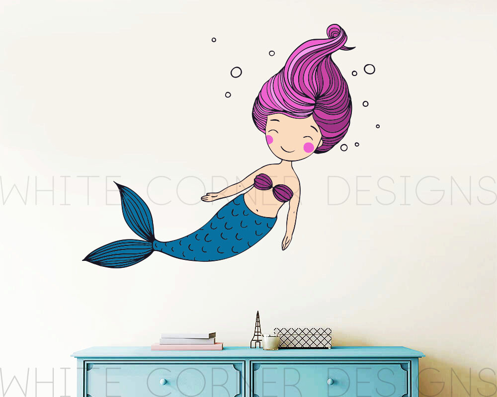 Multi-colored Mermaid Wall Decal – Personalized Name decal, Kids Room Decal ga87