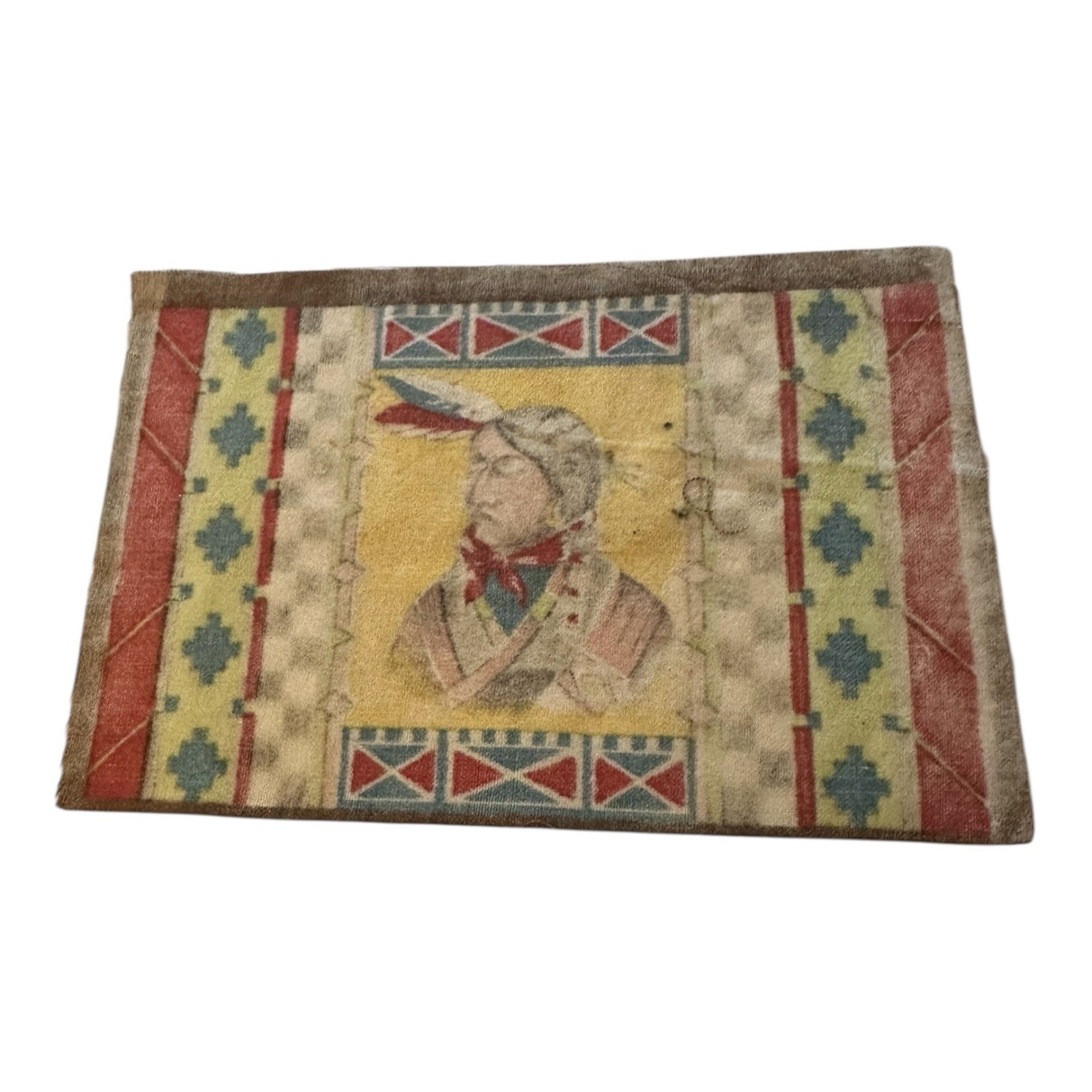(1) Rare B12 1910s Tobacco Felt – Native Chief, Checkered Border & Bold Yellow