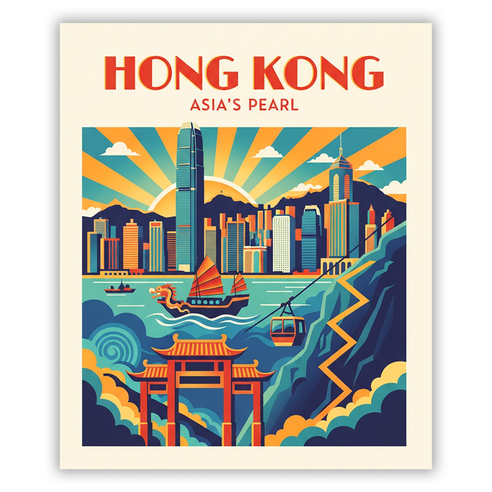 Hong Kong Vintage Travel Sticker Die Cut Waterproof Souvenir Laptop Decal