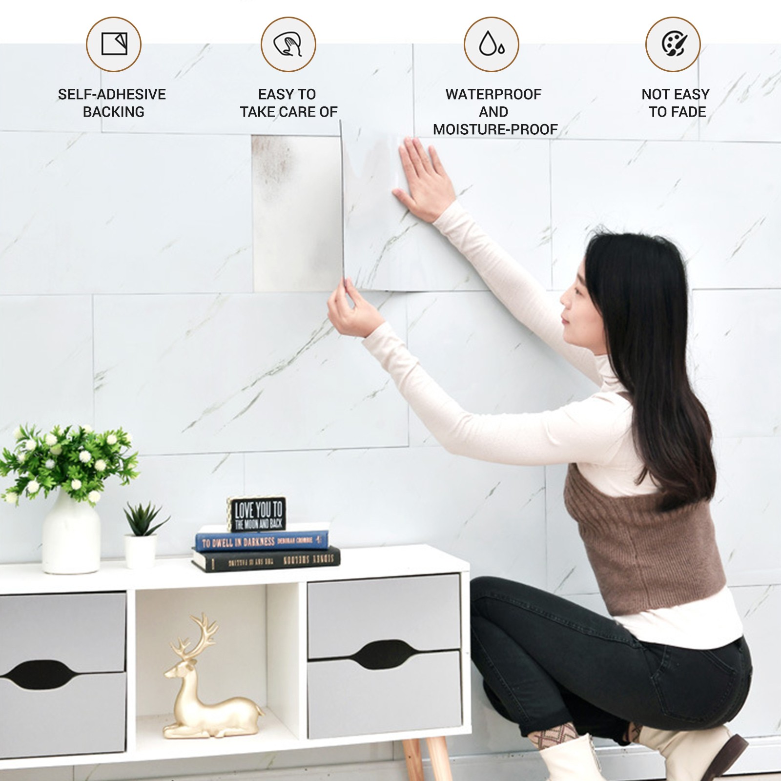 10-50pcs Self Adhesive Kitchen Wall Tiles Bathroom Tile Sticker Peel Stick US
