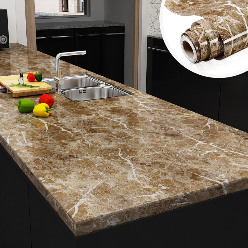 Waterproof Marble Adhesive Wallpaper Vinyl Wall Sticker Bathroom Kitchen Room