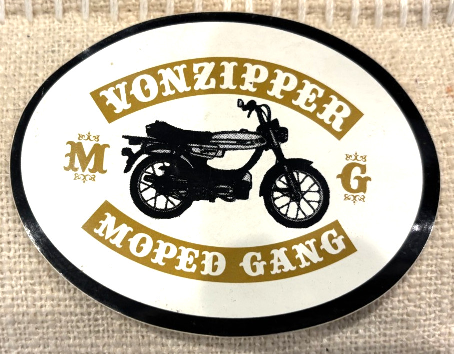 Vonzipper Moped Gang Sticker! 1960's Style! Oval! Black, White and Gold ~Honda