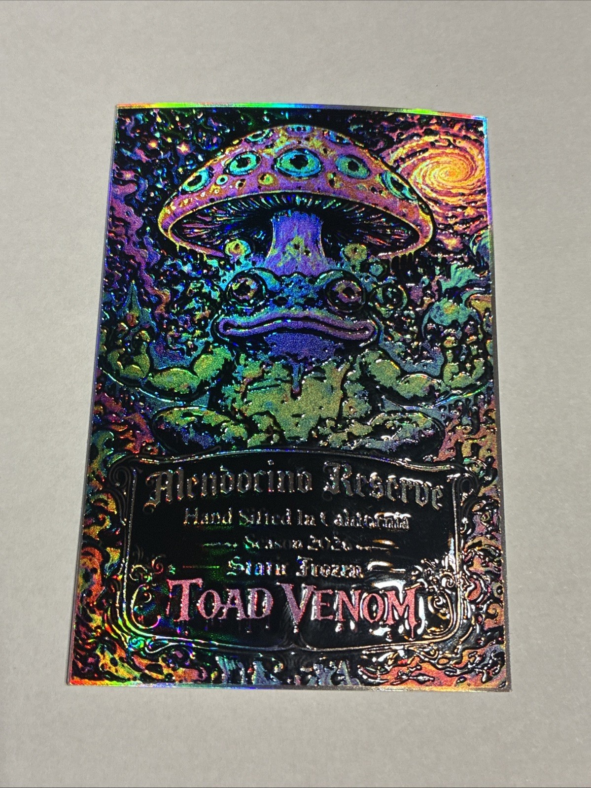 Custom Holographic Toad Venom Strain Sticker – Rainbow Foil