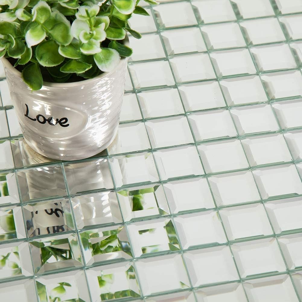 Mirror Glass Mosaic Tile, Beveled Seamless Crystal Diamond Silver Backsplash …