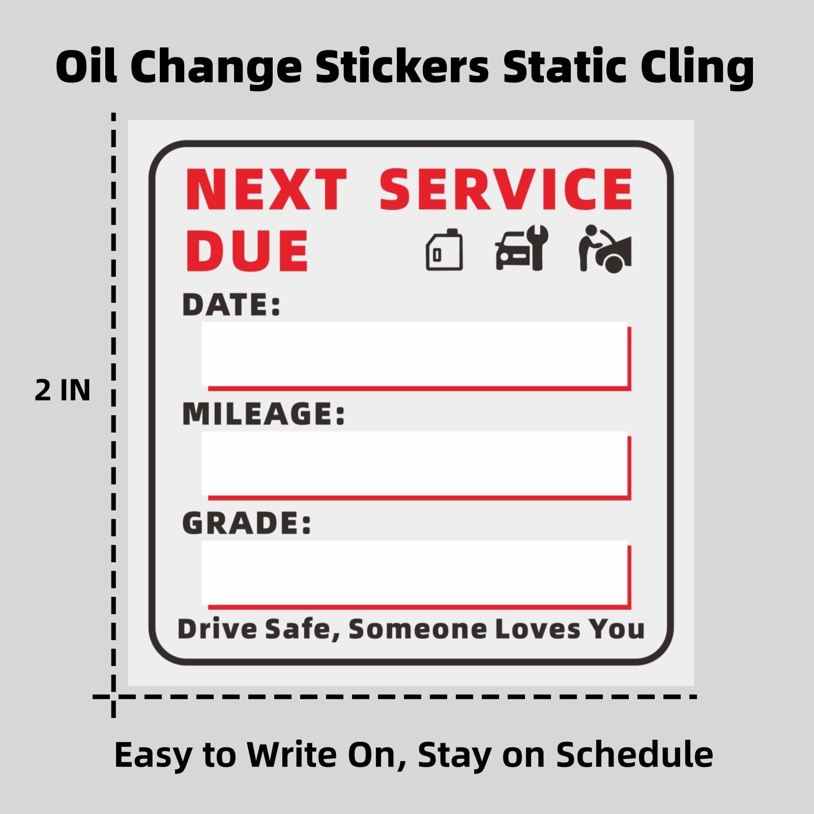 140 PCS Oil Change Stickers Static Cling, 2×2 Inches Clear