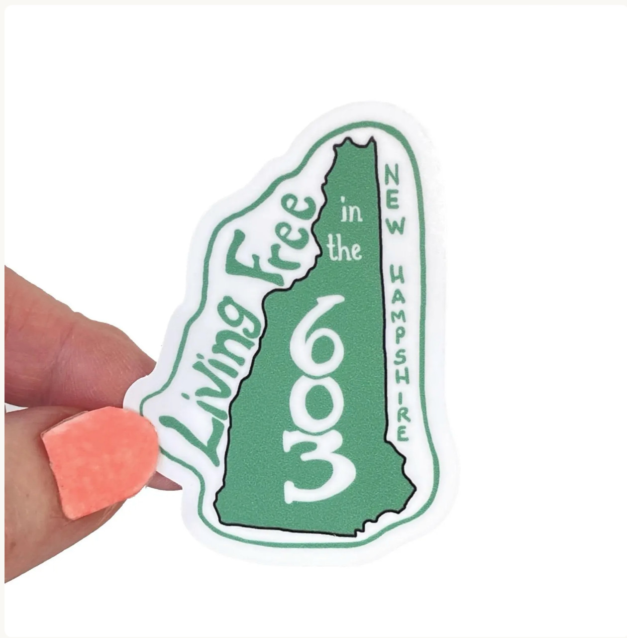 New Hampshire State Sticker "Living Free in the 603" Vinyl Weatherproof Green