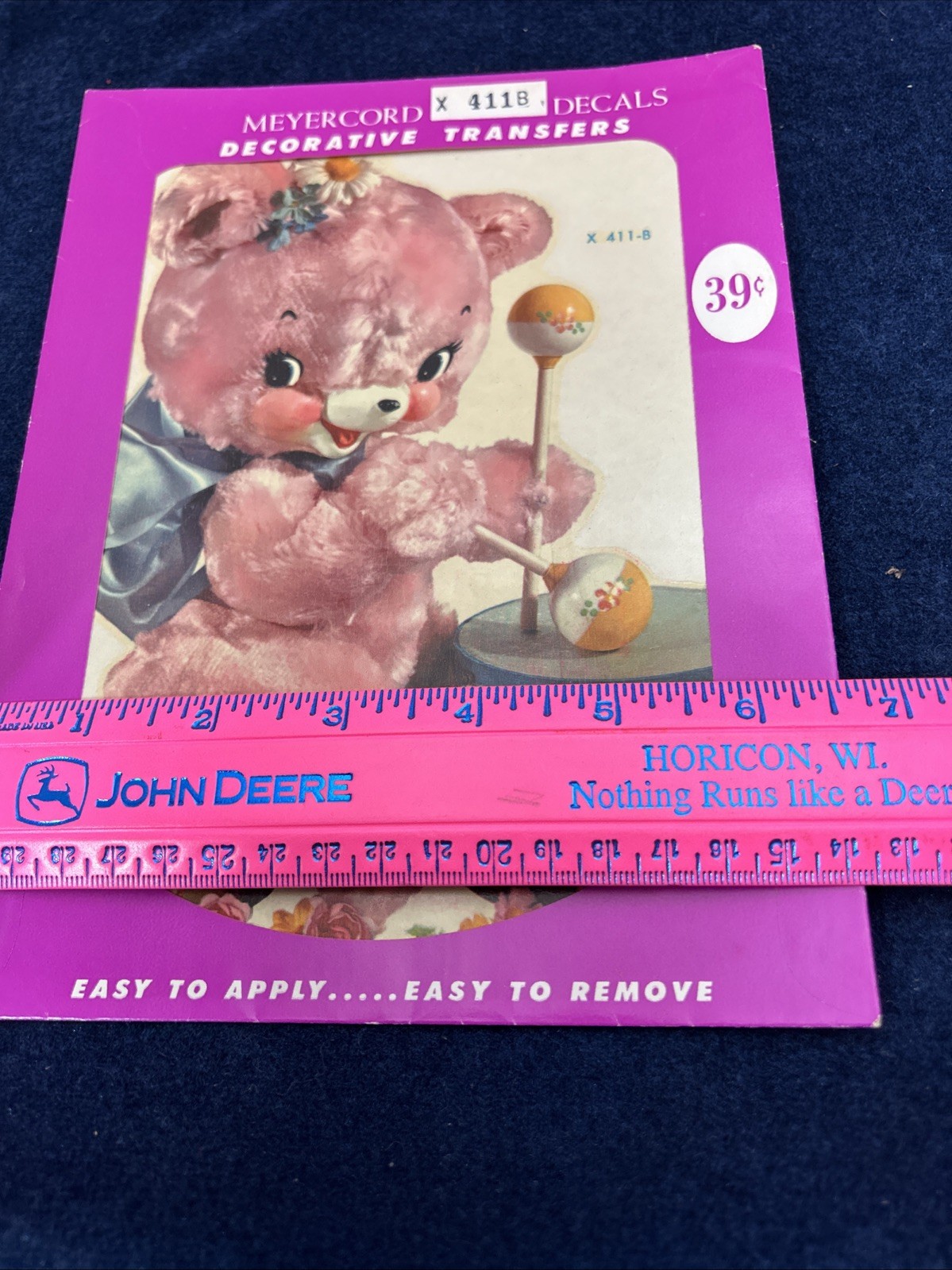 Vintage Meyercord Retro Shabby Nursery Pink Bear Playing Drum X411B Decals Craft