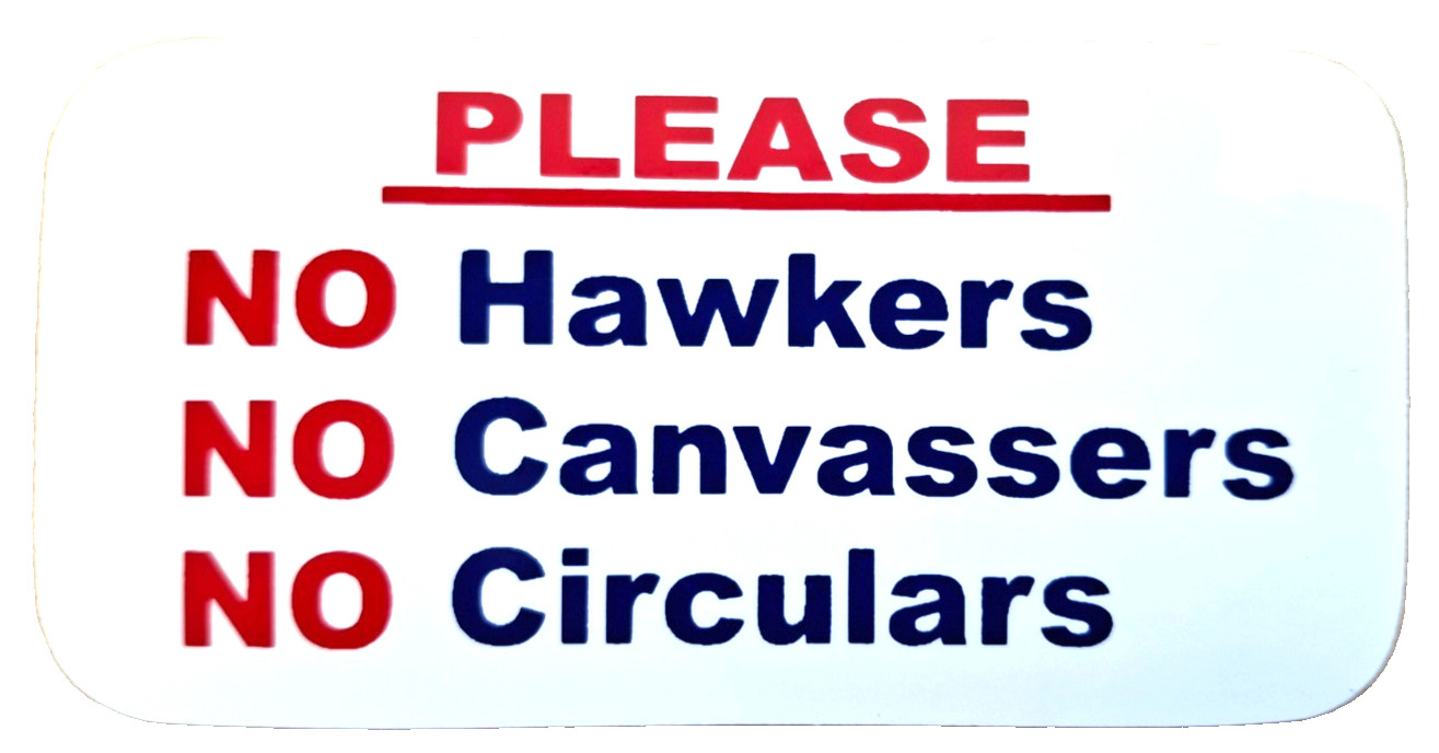 No Hawkers No Canvassers No Circulars Sticker 9.8cm x 5cm