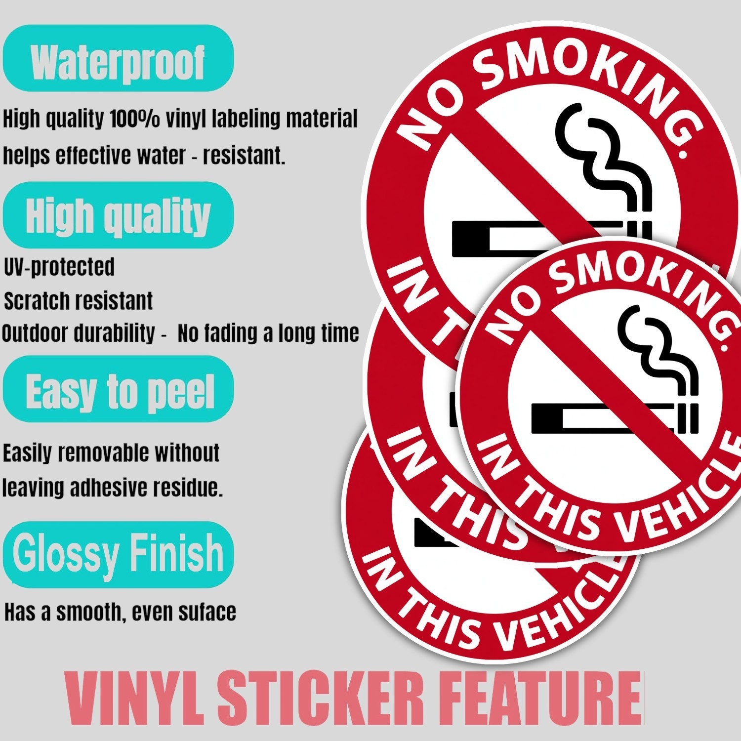 4pcs No Smoking Stickers – Waterproof Vinyl Decals for Cars & Vehicles