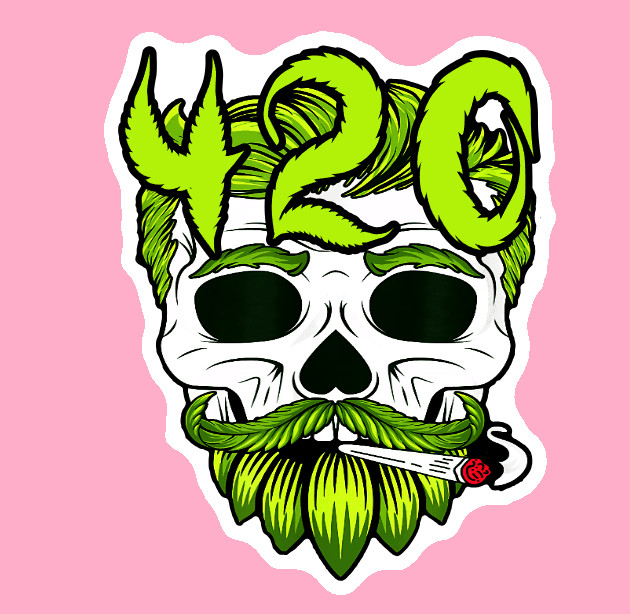 420 Stoner Mustache Skull Vinyl Sticker Marijuana Weatherproof Laptop Weed