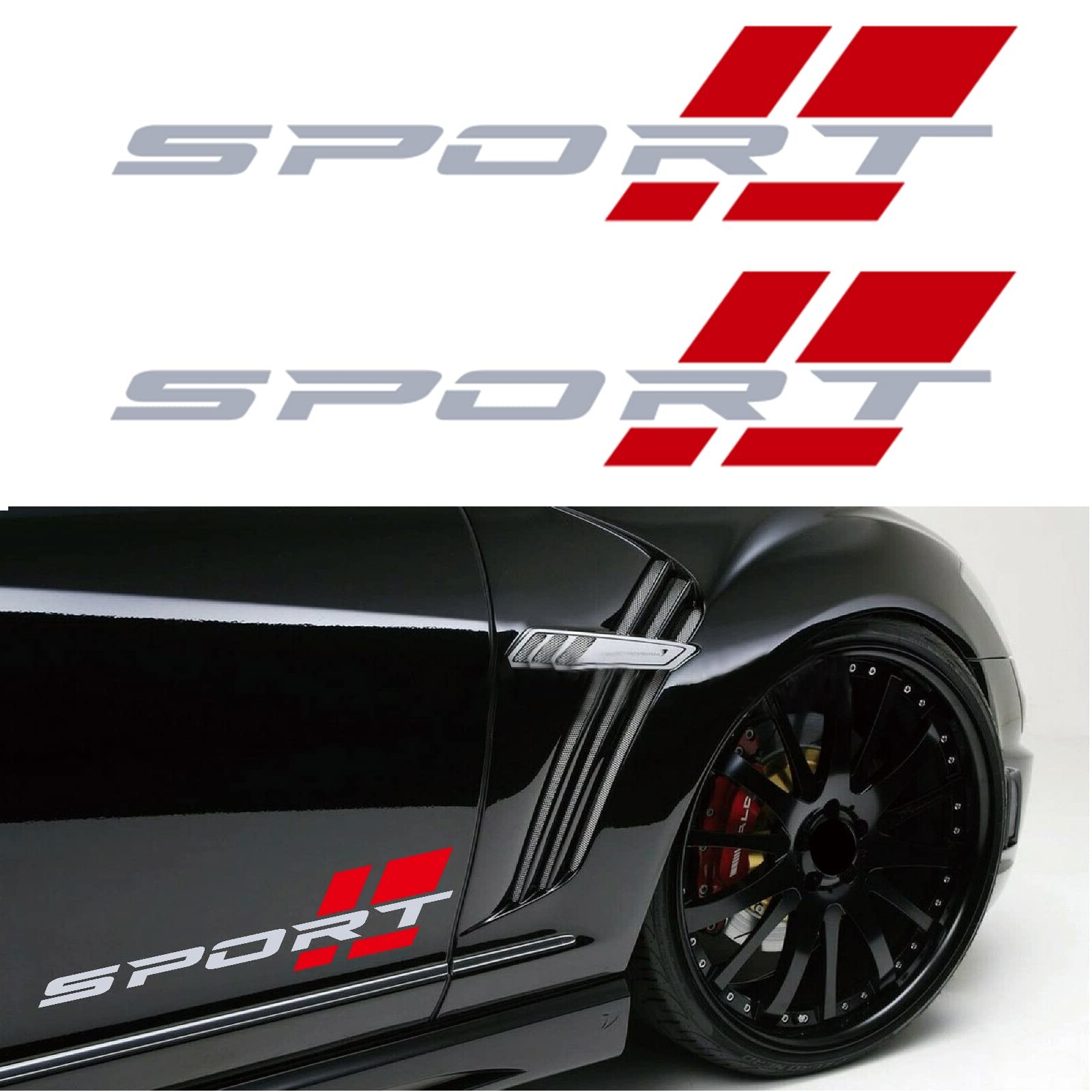 for 2 Pcs 16 Inch Matte Siver Red Sport Letter Logo Decal Sticker Fit for Mos…