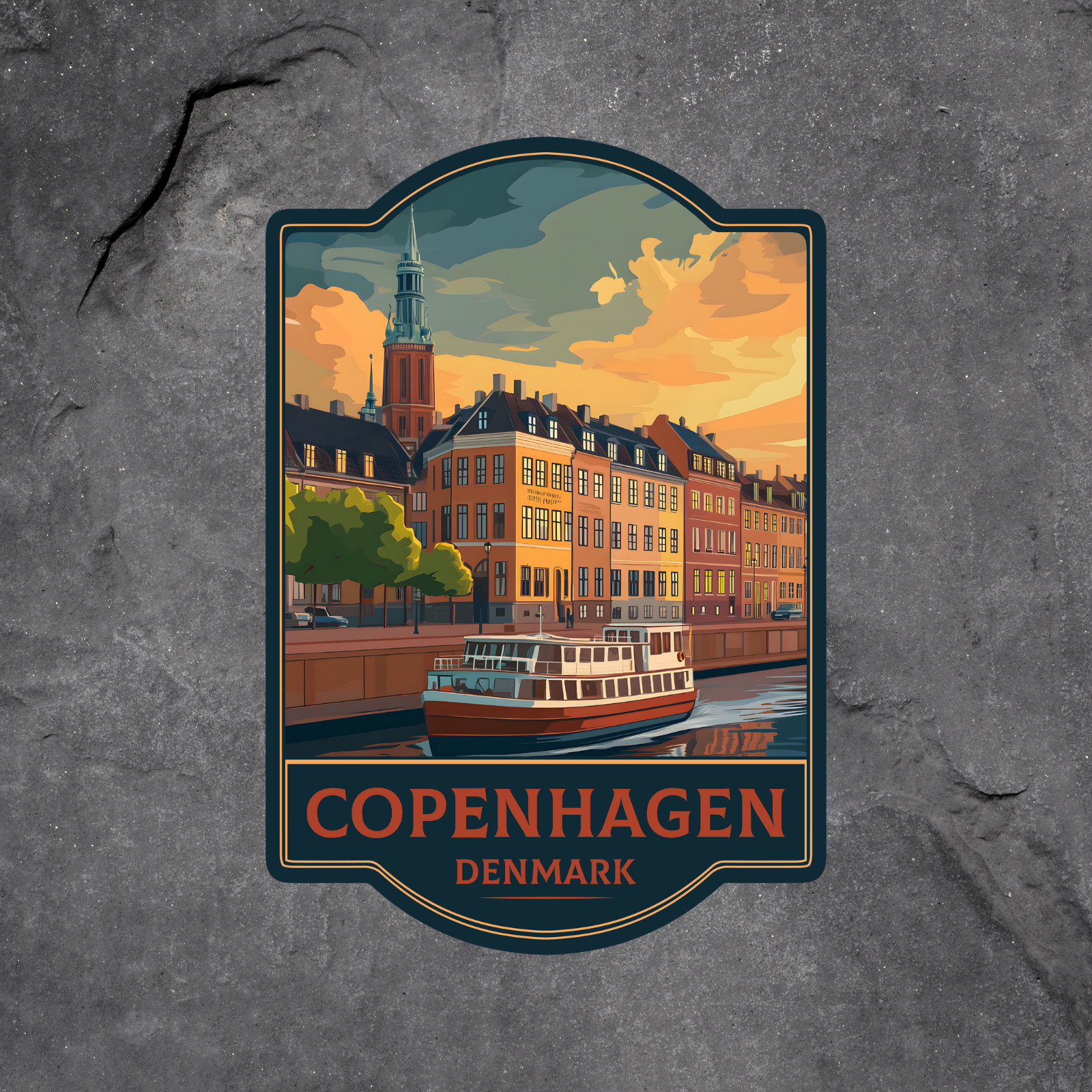 Copenhagen Sticker Vinyl Decal Denmark Canal City Boat Travel Art
