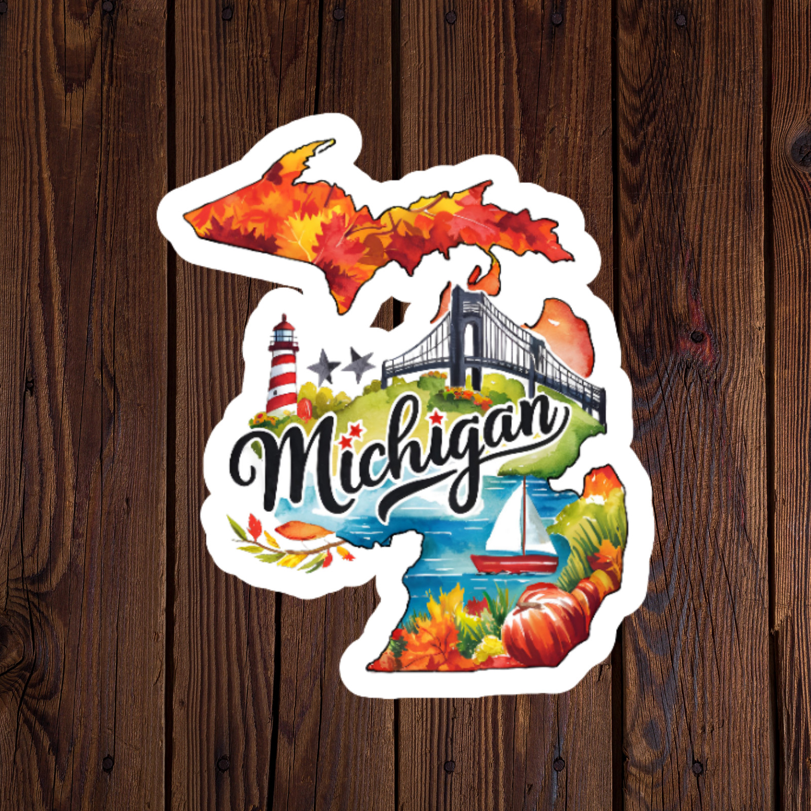 Michigan sticker vinyl decal American flag state outline novelty laptop mug 5"