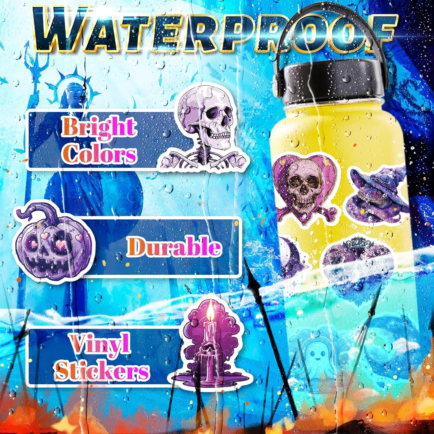 Gothic Stickers Pack – 100Pcs Waterproof Decals for Water Bottles, Skateboard