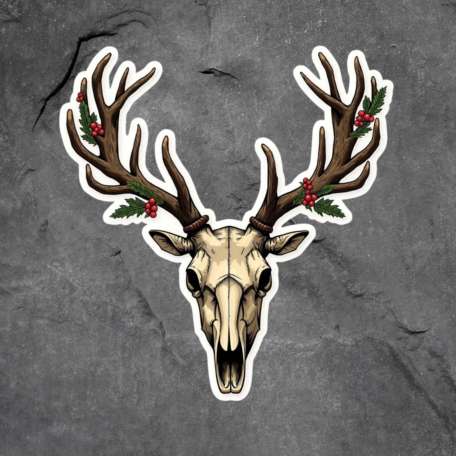 Hunting sticker vinyl decal deer skull antlers rustic hunting Christmas holly