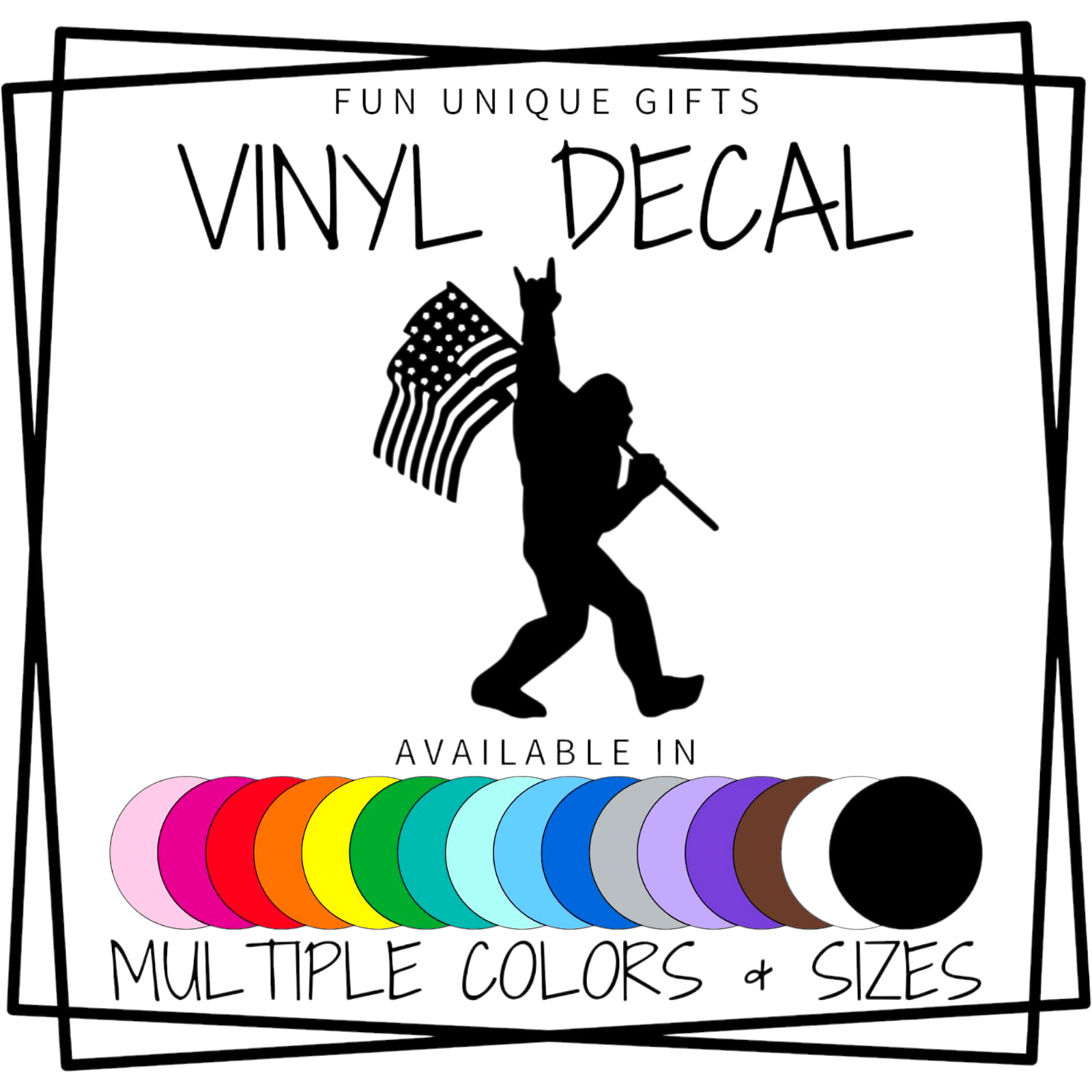 Big foot with FlagVinyl Decal Sticker -Multiple Colors & Sizes- SHIPS FREE!
