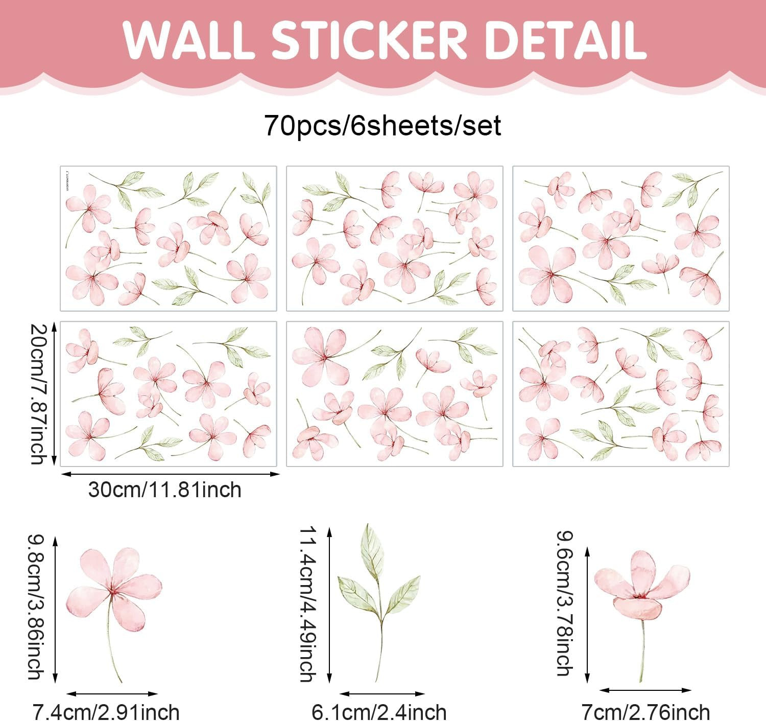 Watercolor Flower Wall Decals Peel and Stick 70 PCS Floral Wall Stickers | Flowe