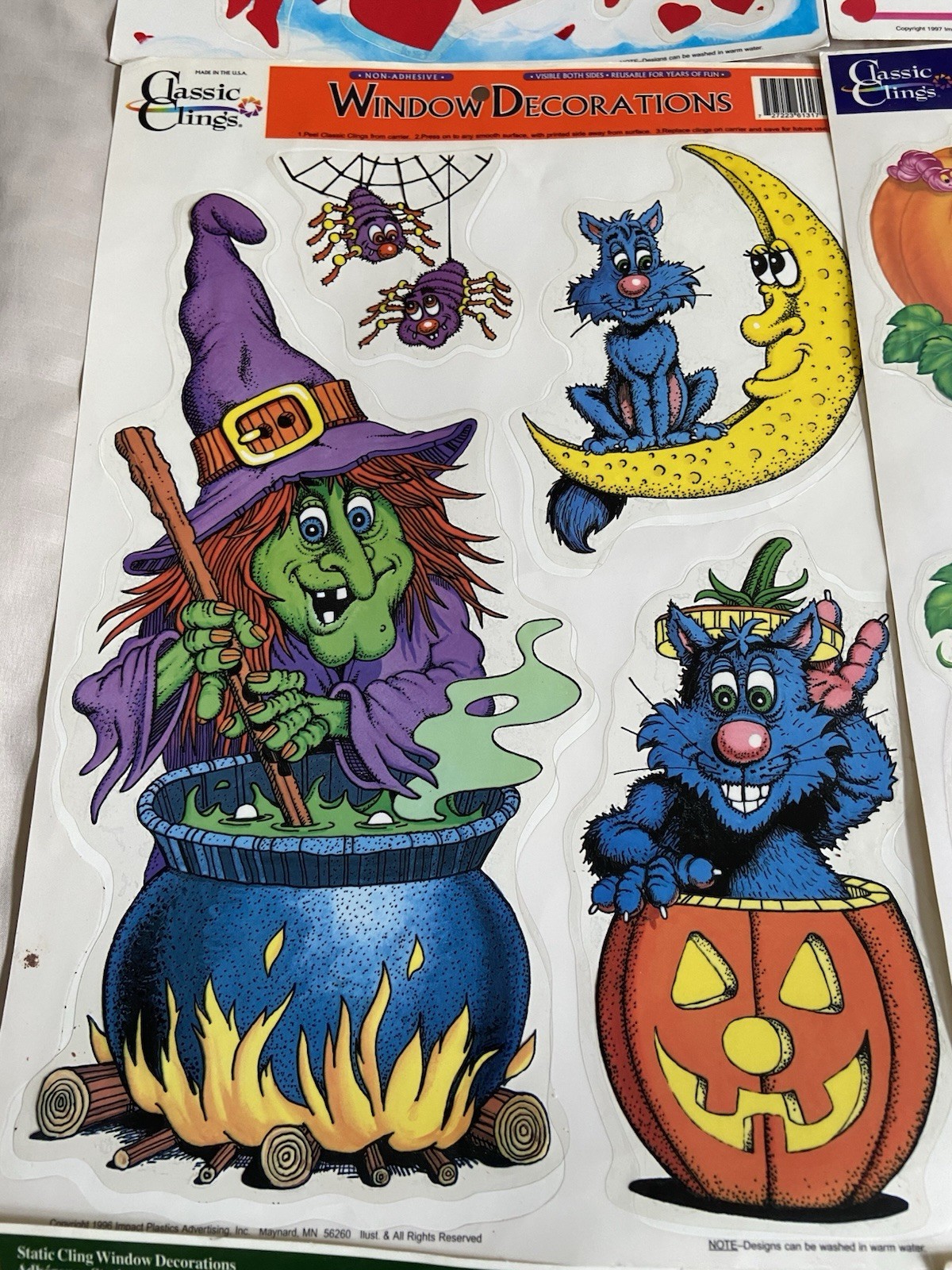 Vtg Lot of 9 Holiday Valentines/Halloween/Thanksgiving/Other Window Gel Clings