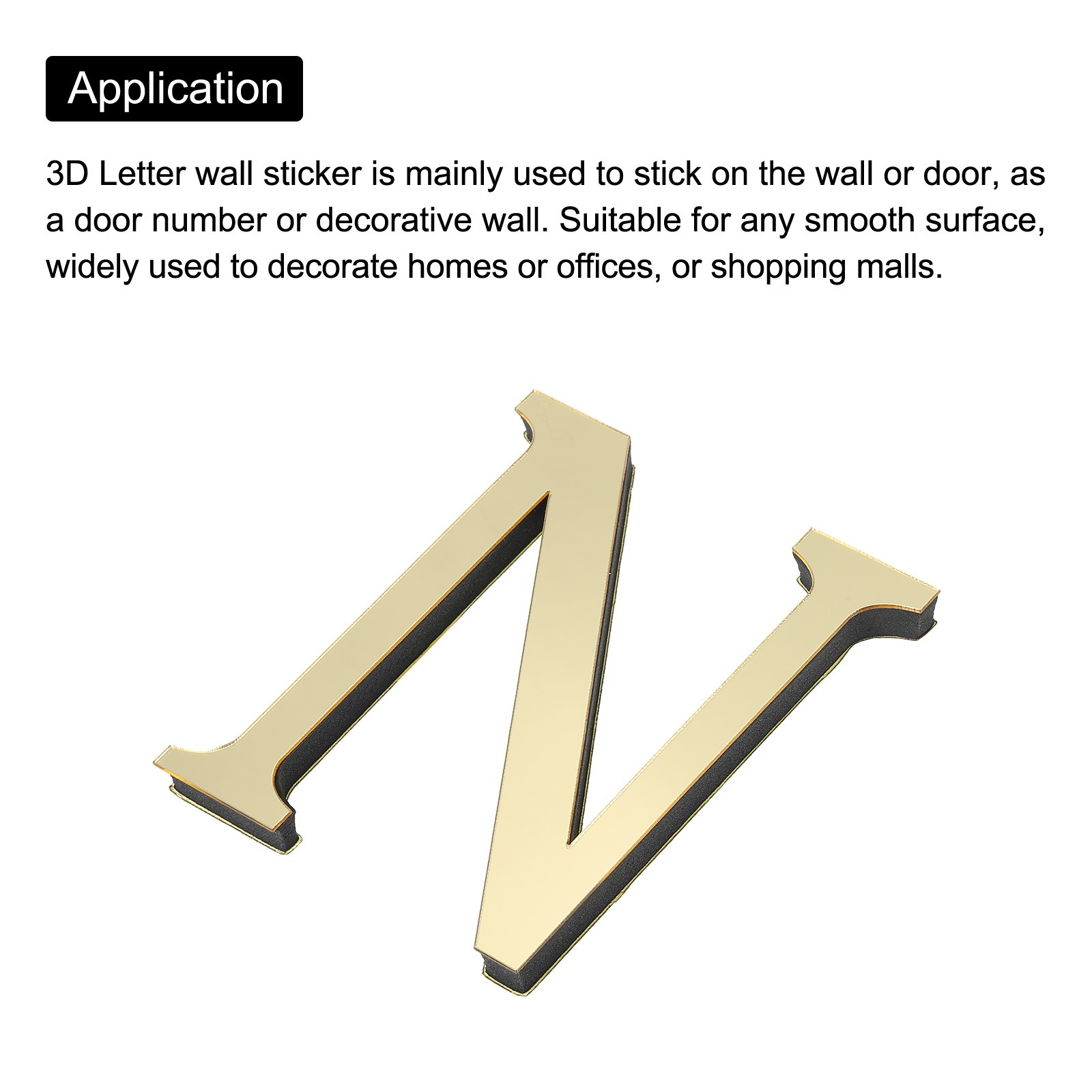 3D Acrylic Alphabet Mirror Wall Stickers Letter N Self-Adhesive Light Gold