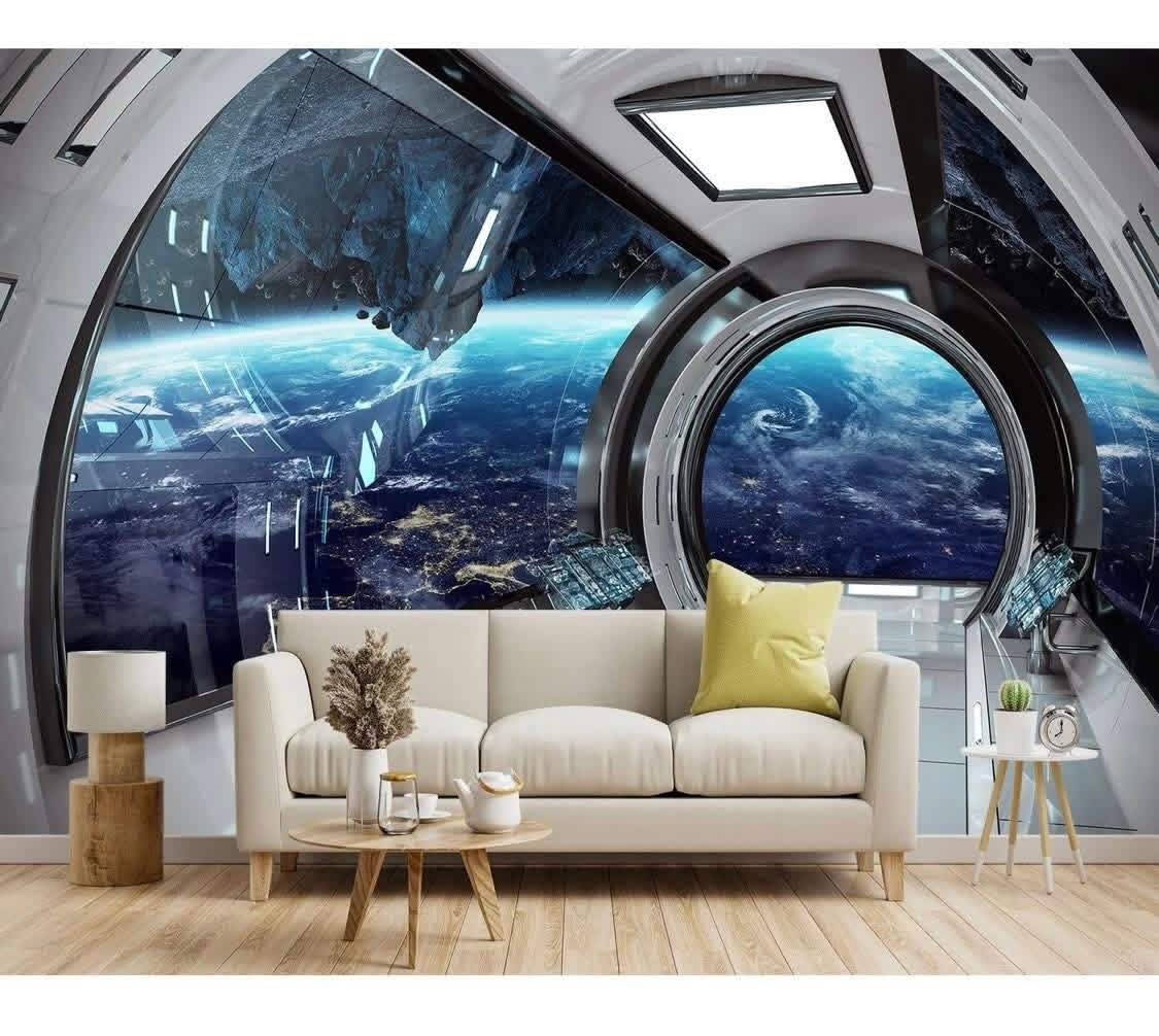 3D Capsule Space Fabric Wallpaper Living Room Bedroom Bathroom Boys Girls 91×65"