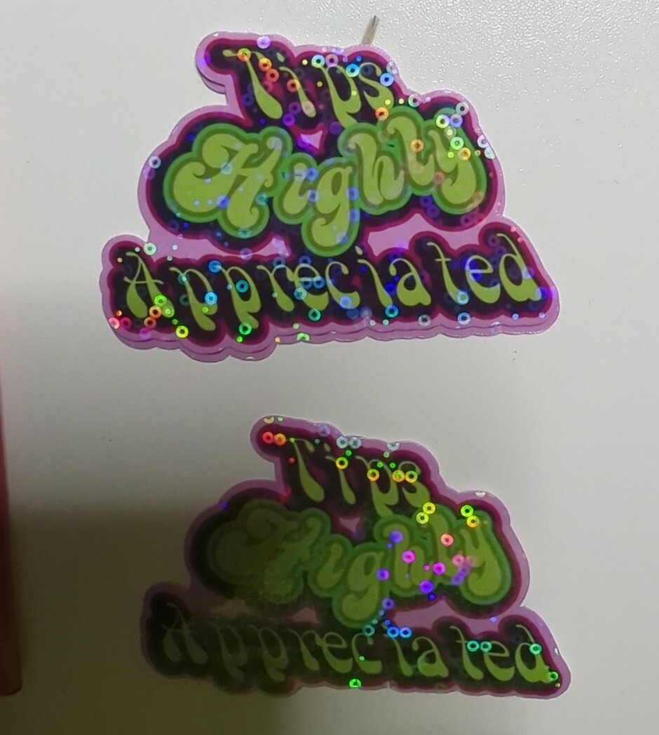 Retro "Tips Highly Appreciated" 3×2" die cut vinyl sticker 4 budtender 4 pack