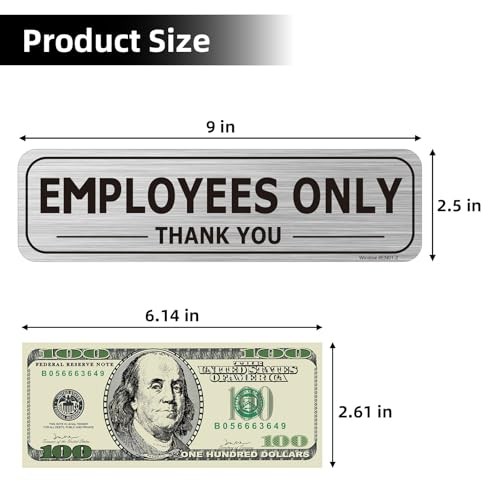 2 Pack Employees Only Sign Stickers 9"x2.5", Back Adhesive, Metal like Brushed