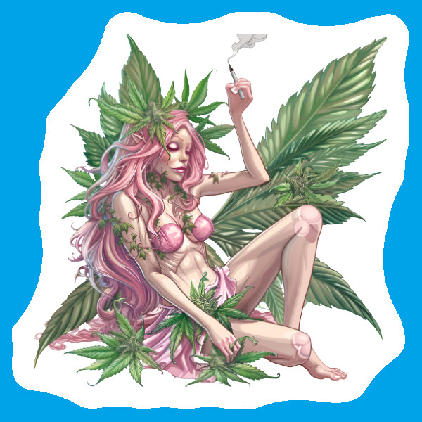 Weatherproof Stoner Fairy Sticker Vinyl Weed Decal 420 Marijuana Whimsical Fairy