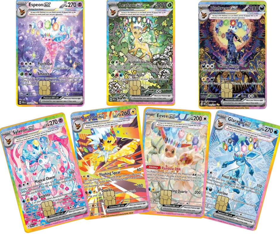 Pokemon EX Card Skin 7-Pack Variety Set Eevee Umbreon Sylveon Vinyl Card Decal