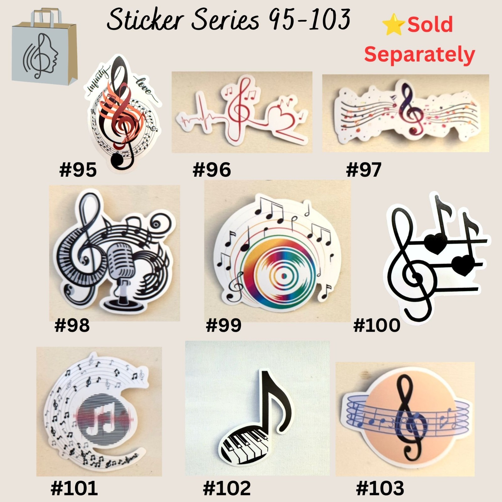 Retro Microphone Music Sticker Treble Clef Piano Keys Waterproof Vinyl No98