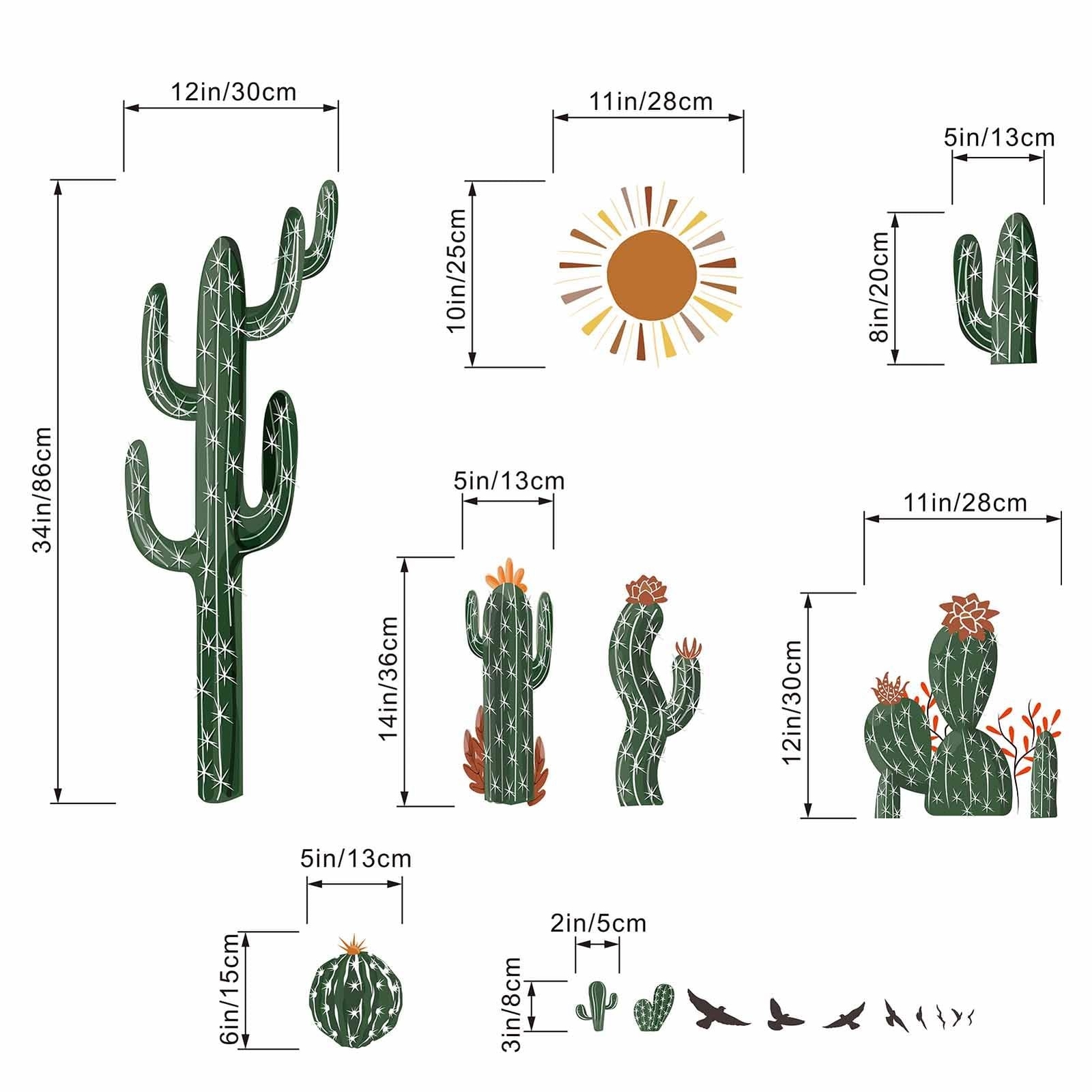 Boho Cactus Wall Stickers – Green Plants Tropical Desert Cacti Wall Decals – …