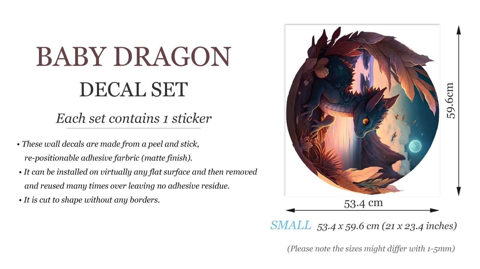 Baby Fairytale Dragon Moon Night Sky Dinosaur nursery wall decal sticker