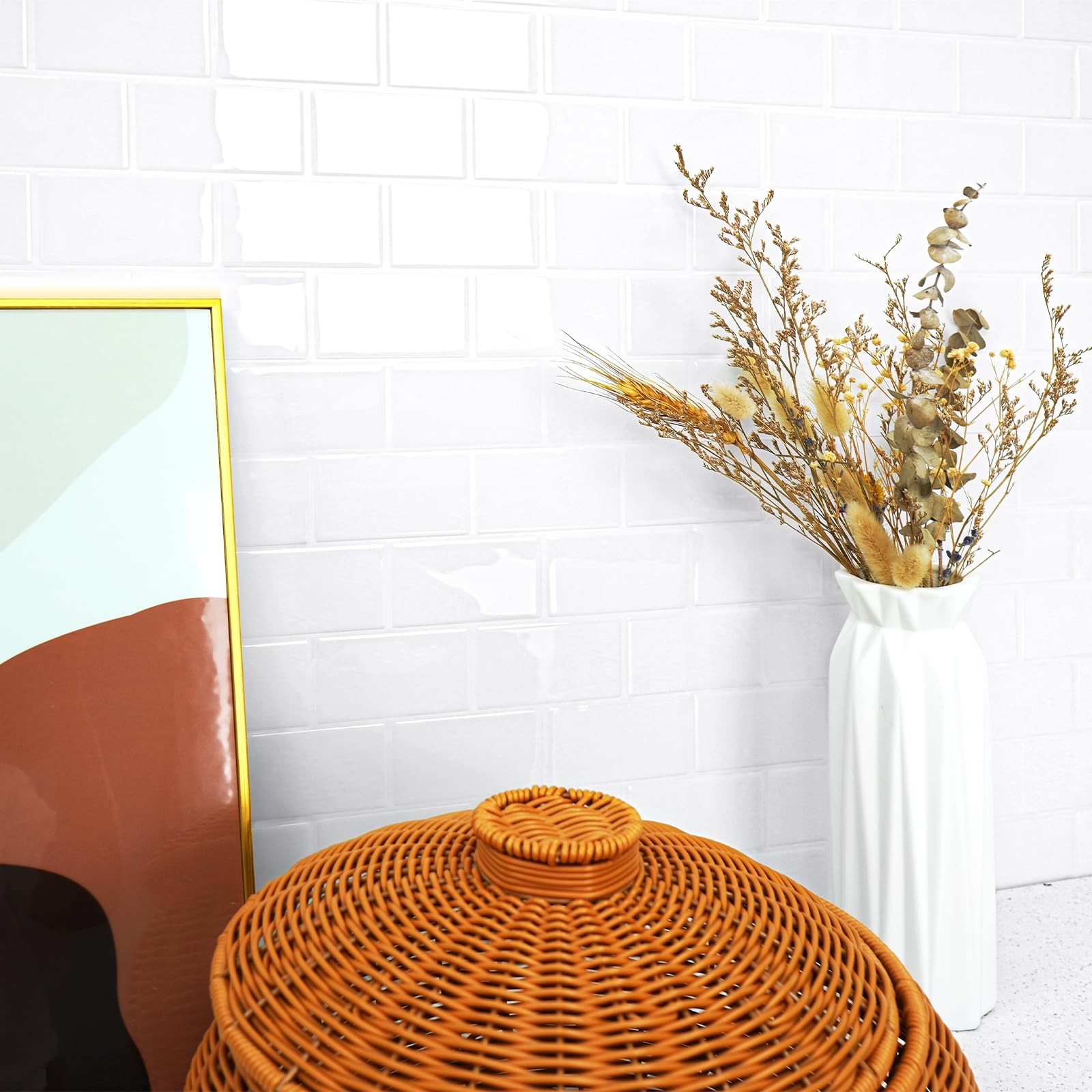 White Peel and Stick Subway Tile, Stick on Backsplash Tiles for Kitchen and B…