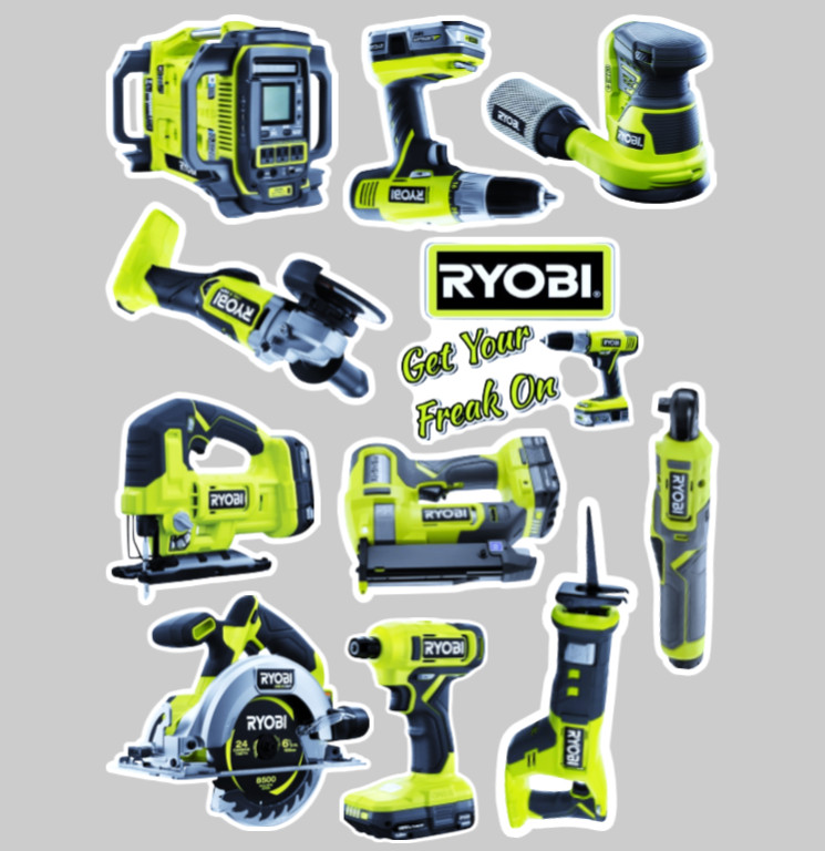 Ryobi Decal Sticker Set Tools Drill saw Battery fun toolbox decorate 11 piece