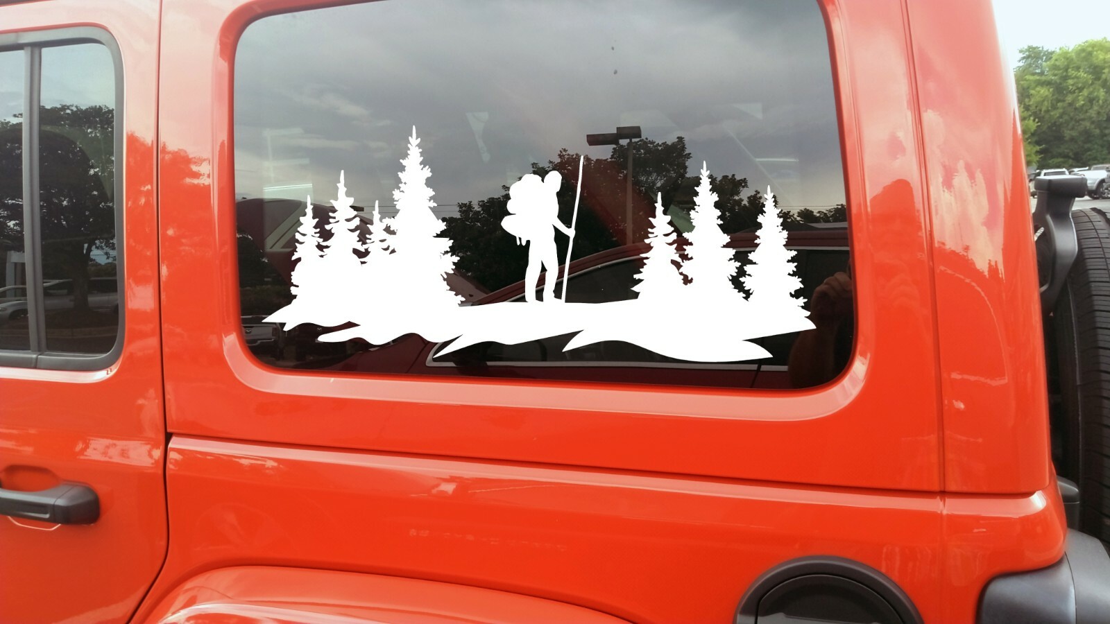 Hiker in Forest Scene Vinyl Decal V2 | Truck Camper Graphics Mountains Sticker